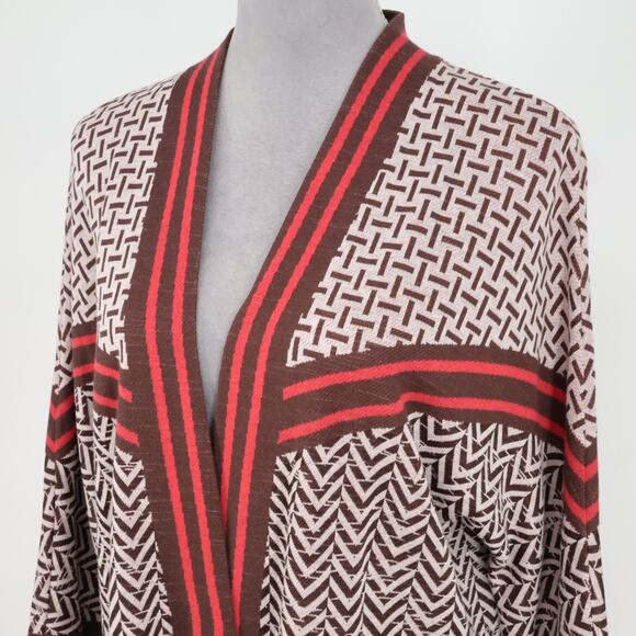 Zozo Sweater Womens Medium Gray Red Brown Open Cardigan Long Sleeve Boho Hipster - Picture 8 of 14